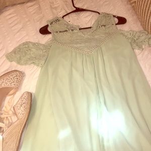 Beautiful light green wedding guest dress!